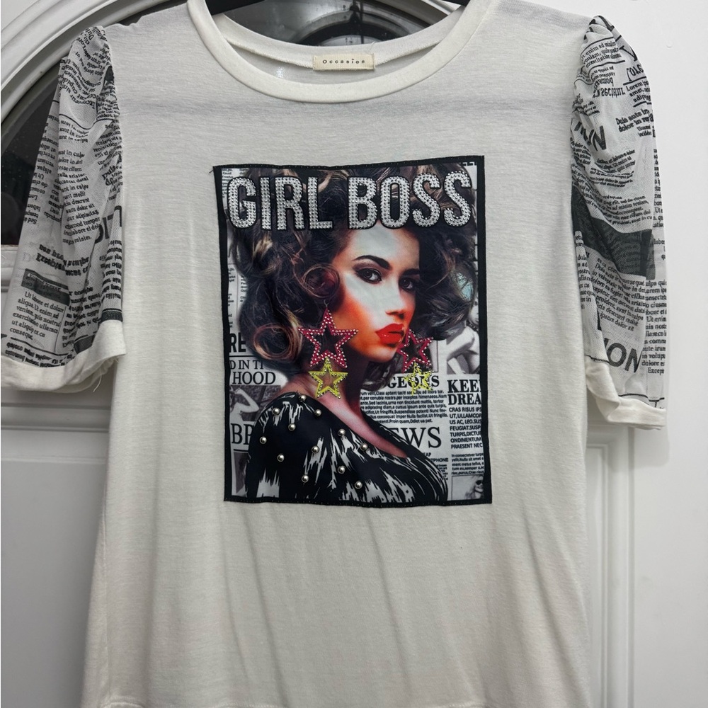 White Graphic Print Top
